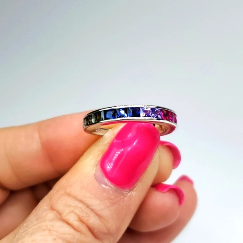 LUSTRO STELLA AAA Multi Color Premium Cubic Zirconia Ring in Silver 5